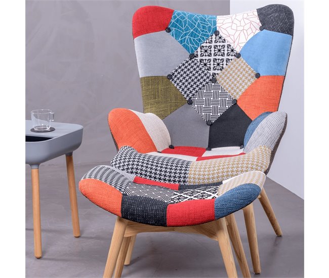 Poltrona com apoio para os pés  em patchwork - Featherston Multicor