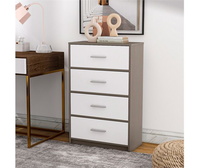 Max Home Cómoda 4 gavetas em tecido Branco/ Madeira