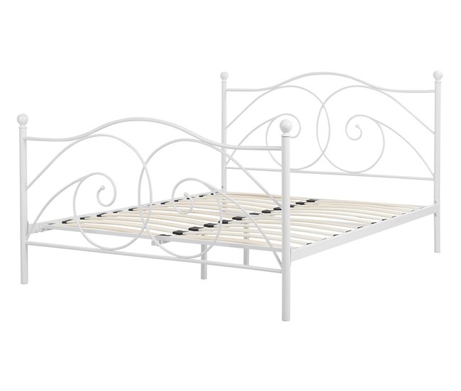 Beliani Cama com estrado Metal DINARD 147x208 Branco