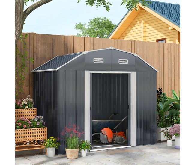 Abrigo de Exterior Aço galvanizado Outsunny Cinza