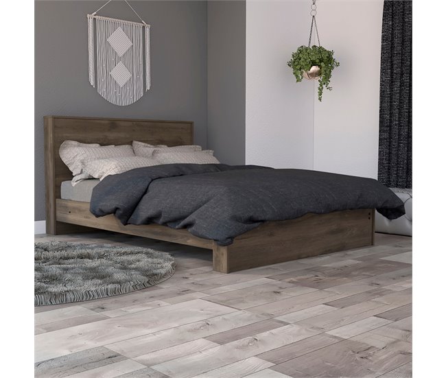 Base de cama completa Galanto, com moldura Castanho