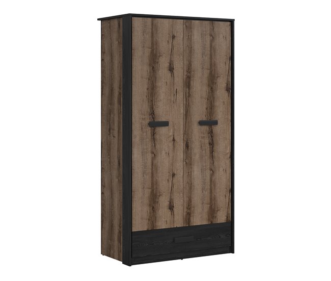 Roupeiro de 2 portas e 1 gaveta em madeira Romane Madeira