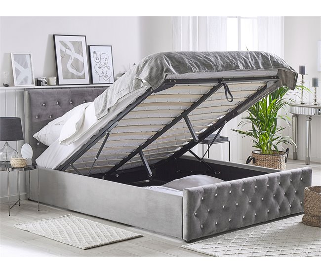 Beliani Cama con almacenaje Terciopelo AMIENS 171x217 Cinza Escuro