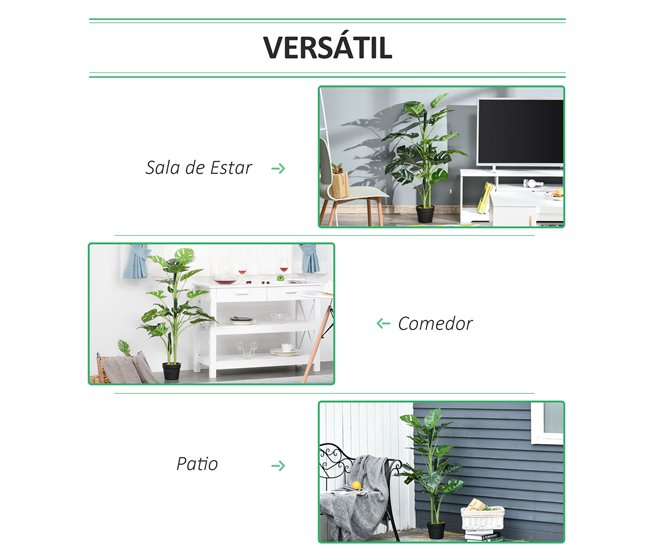 Árvore Monstera Artificial PE, PP, Cimento Outsunny Verde