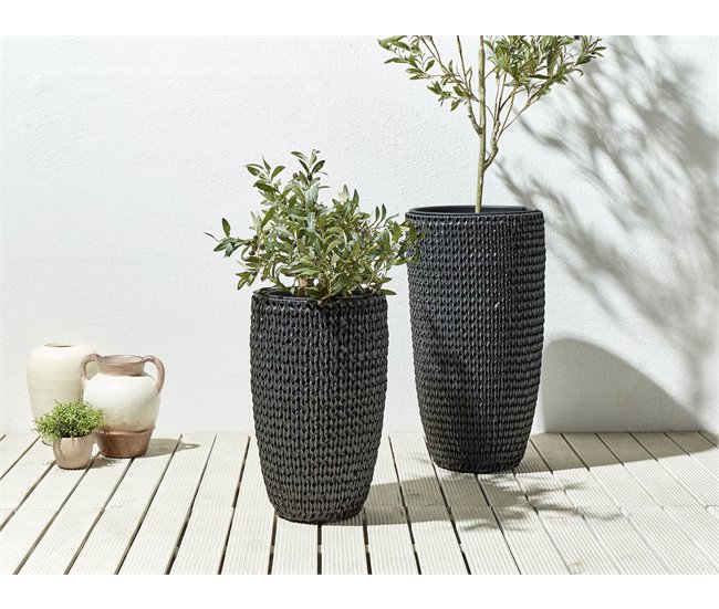 Beliani Conjunto de 2 vasos para plantas CEDRUS Preto