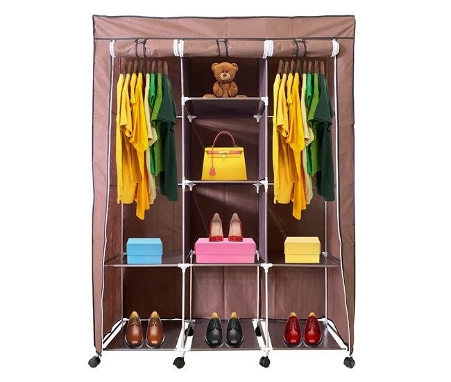 Armário de tecido com portas e rodas com zíper Nyana Home 125 Castanho