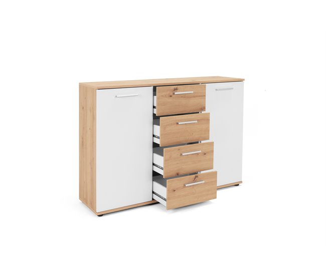 Aparador com 2 portas e 4 gavetas JACKY Branco/ Madeira