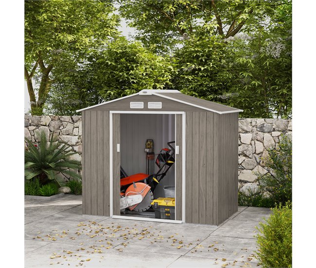 Abrigo de Jardim Aço Galvanizado e PP Outsunny Cinza