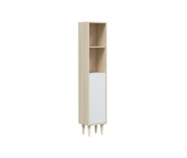 Armário coluna com efeito madeira 30 Branco/ Madeira