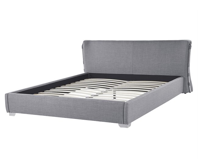 Beliani Cama com estrado Poliéster PARIS 195x228 Cinza