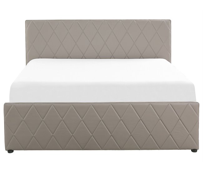Beliani Cama com estrado Pele sintética ROCHEFORT 190x214 Cinza Escuro