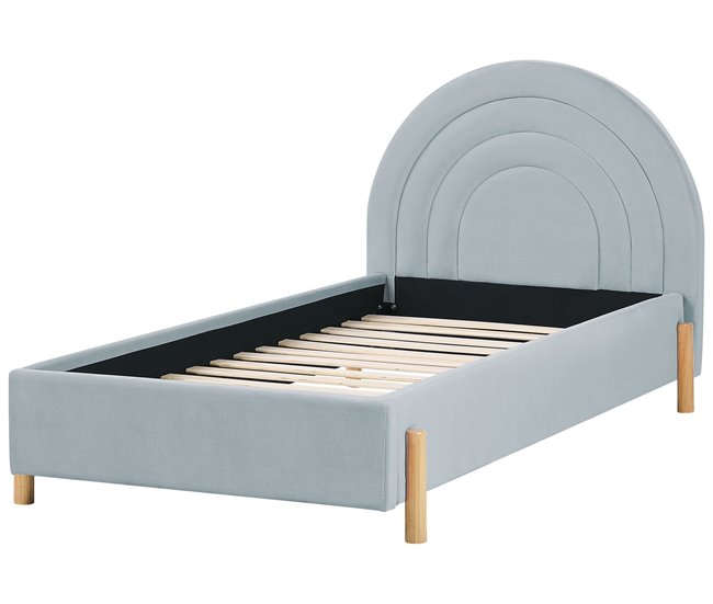 Beliani Cama com estrado Veludo ANET 100x216 Azul Claro