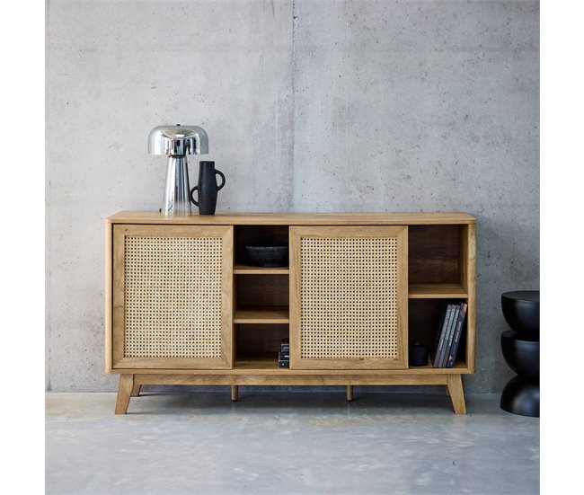 Aparador com 2 portas de correr e prateleiras, efeito madeira Madeira