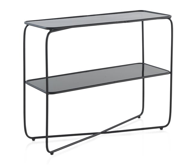 Console de metal com tampo de vidro Preto