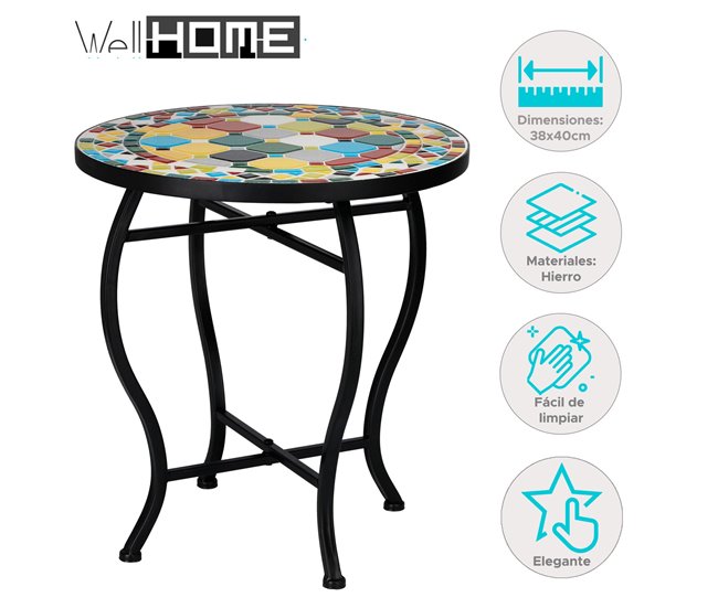 Mesa Well Home Bistro com desenho em mosaico Preto