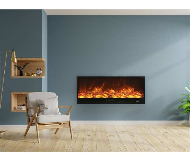 CAMINETTO VULTURO Sined 1,5 metros de comprimento lareira eléctrica integrada 1500W, Preto Preto