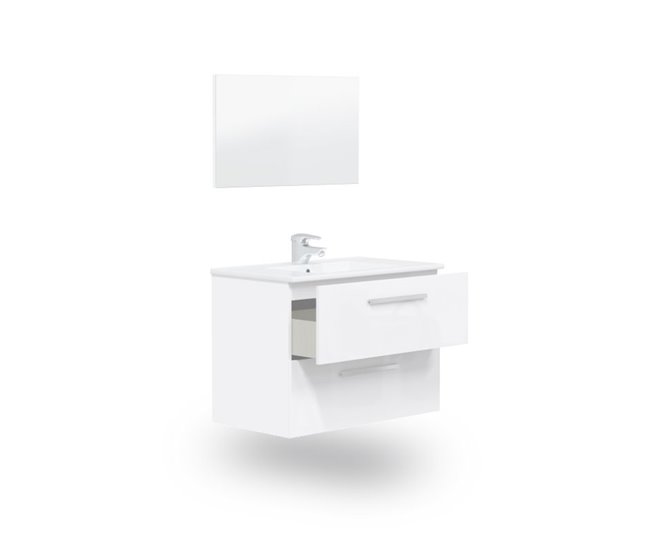 Armário de casa de banho com espelho Feel 2 gavetas 80 Branco Brillo