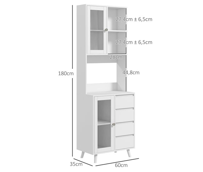 Armário de Cozinha MDF HOMCOM, casa - móveis de armazenamento Branco