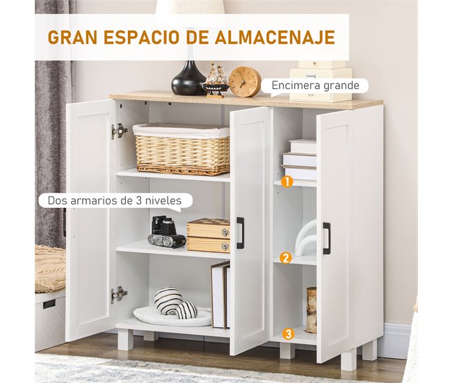 Aparador Melamina de Madeira HOMCOM 90 Branco