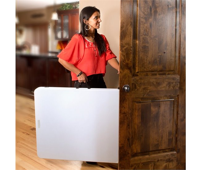 Mesa rectangular rebatível efeito granito branco LIFETIME 184 x 76 x 73,5 cm Branco