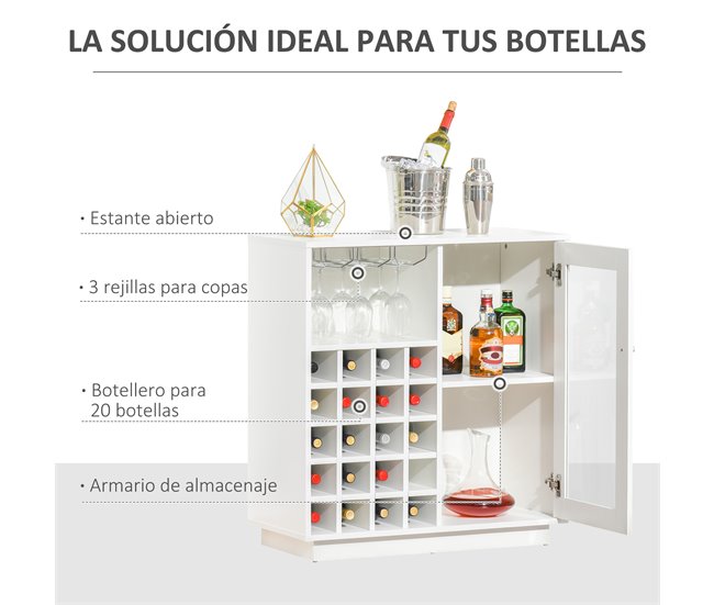 Aparador de Cozinha Metal, Melamina de Madeira e Cristal HOMCOM 80 Branco
