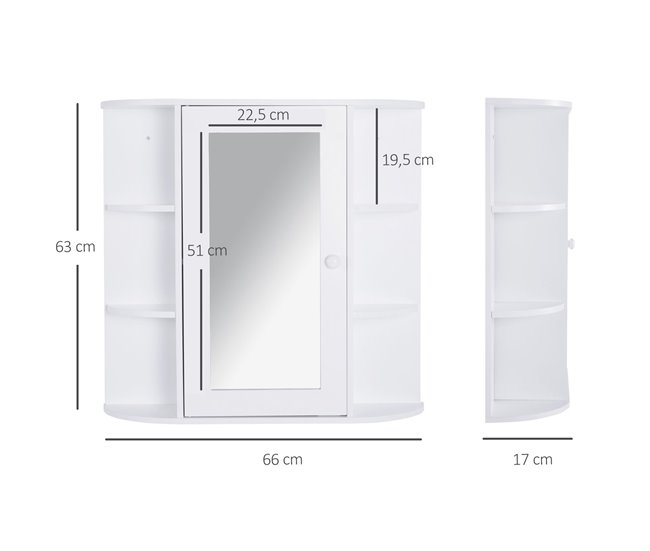 Armário com Espelho MDF e Vidro HOMCOM, casa - casa de banho 66 Branco