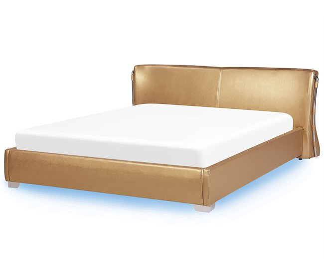 Beliani Cama LED Piel PARIS 215x228 Dourado