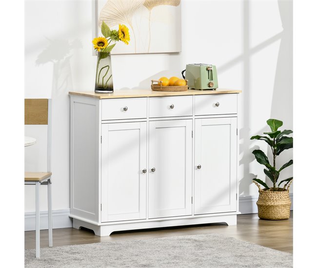 Aparador de Cozinha MDF e Madeira de Borracha HOMCOM 101 Branco