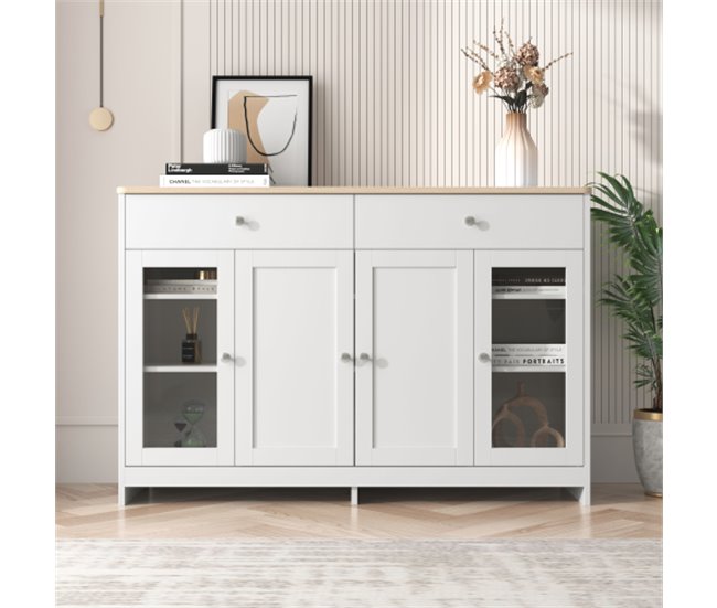 Aparador, cozinha, sala de estar, sala de jantar, gaveta, porta Branco