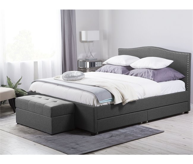 Beliani Cama com estrado Poliéster MONTPELLIER 167x213 Cinza Escuro