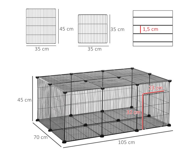 Recinto para Animais Metal, PP PawHut Preto