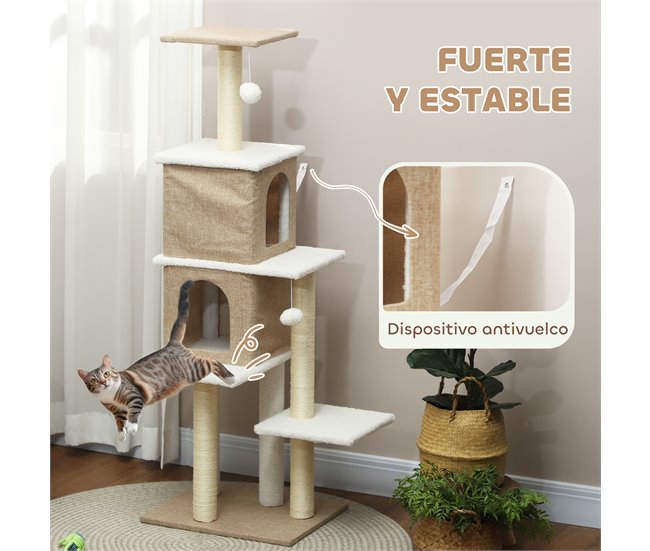 Arranhador para Gatos Aglomerado de Madeira, Pelúcia e Sisal Castanho