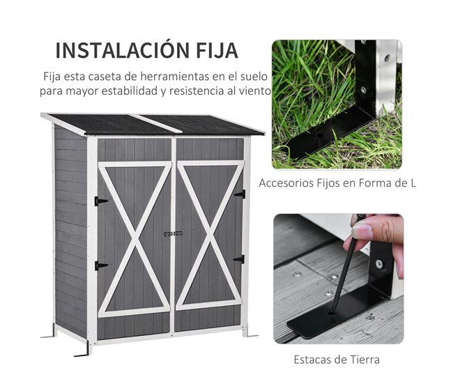 Abrigo de Jardim Madeira de Abeto Outsunny 139 Cinza