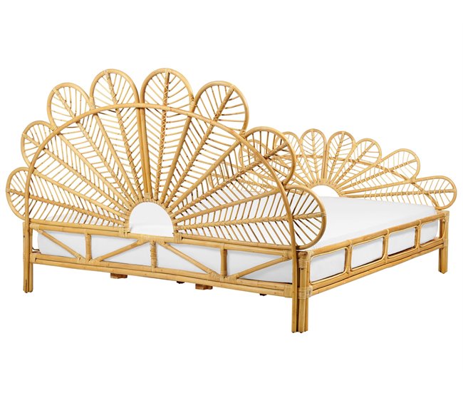 Beliani Cama com estrado Rattan/vime FLORENTINE 187x207 Castanho