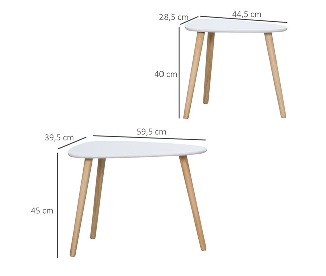 Conjunto de Mesas Auxiliares MDF e Madeira de Pinho HOMCOM 59x39 Branco