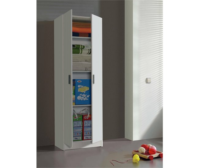 Armário multiuso com 2 portas com efeito madeira 58 Branco