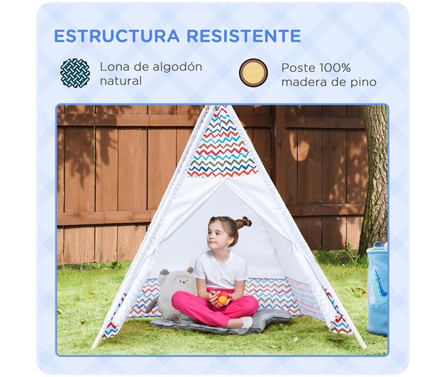 Tenda Tipi Infantil Poliéster e Madeira de Pinho HOMCOM Branco
