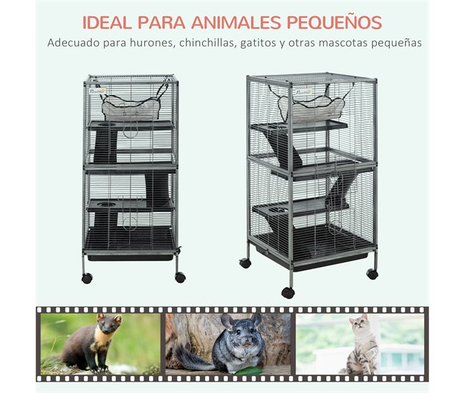 Gaiola para Roedores Metal, Nylon e PP PawHut Cinza