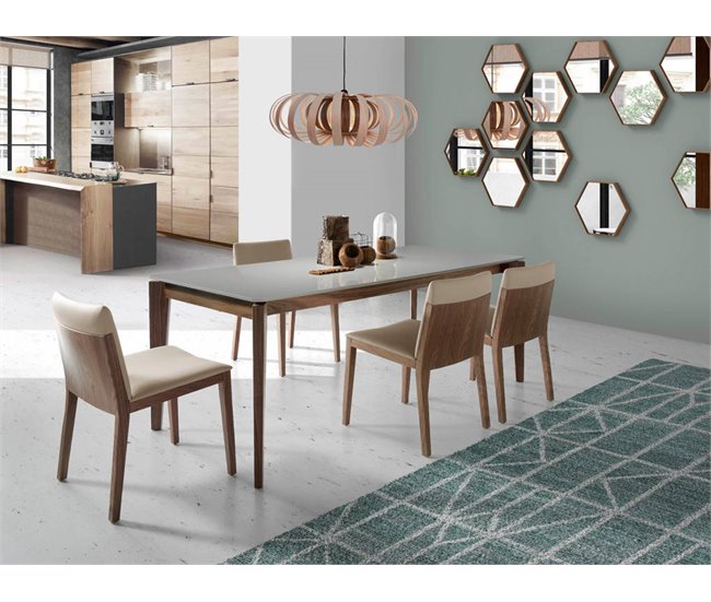 ANGEL CERDA Espelho de parede hexagonais nogueira 46x40 Nogal