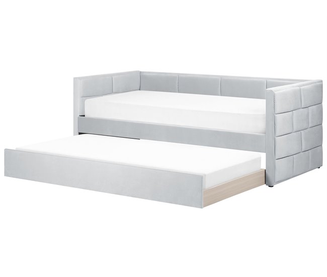Beliani Cama com estrado Poliéster CHAVONNE 99x218 Cinza Claro