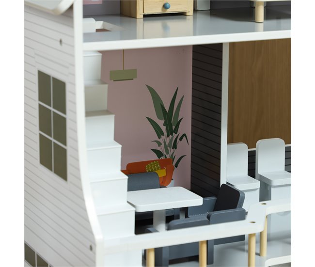 Casa de Bonecas MDF e Madeira de Pinho AIYAPLAY Cinza