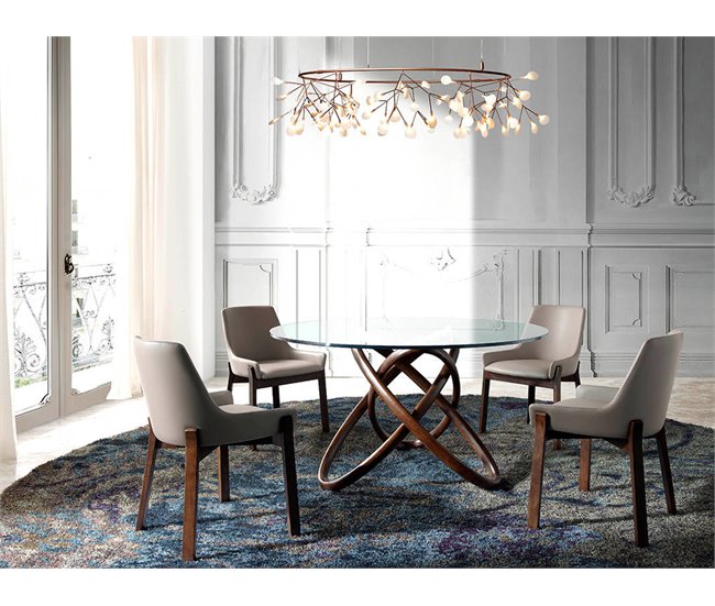 ANGEL CERDA Tabela de jantar redonda vidro temperado e nogueira 140x140 Nogal