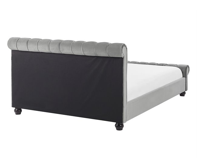 Beliani Cama com estrado Veludo AVALLON 152x233 Cinza Claro