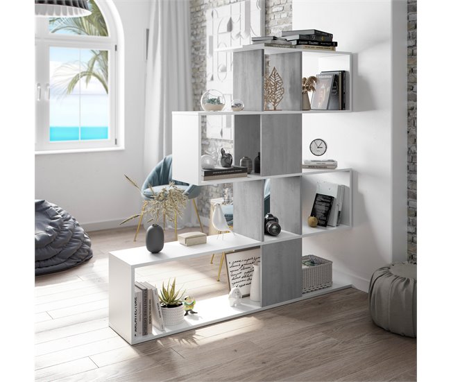 Estante ZIGZAG 4 níveis branco e cimento Branco