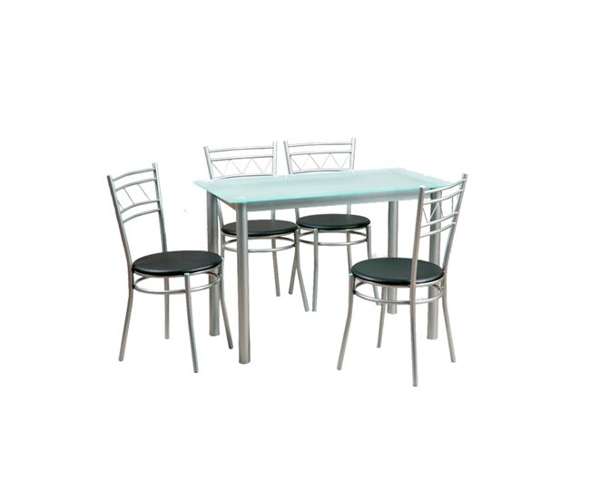 Conjunto de mesa com 4 cadeiras MILAN II Branco/ Preto