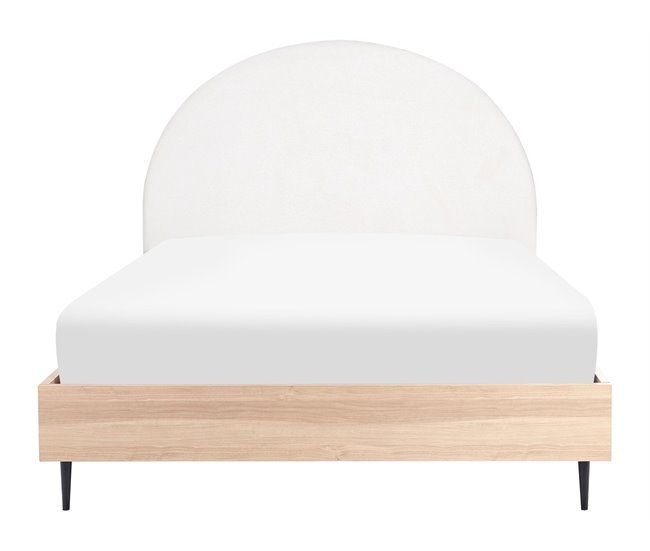 Beliani Cama com estrado Poliéster MILLAY 156x211 Branco/ Bege