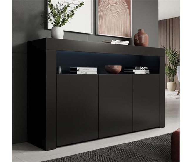 Aparador Sala de estar e jantar 3 portas LED Aker 155 Preto