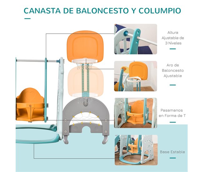 Escorrega e Baloiço para Crianças HDPE, PP HOMCOM Multicor