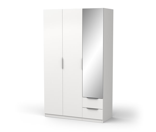 Roupeiro GHOST portas batentes com espelho e 2 gavetas Branco