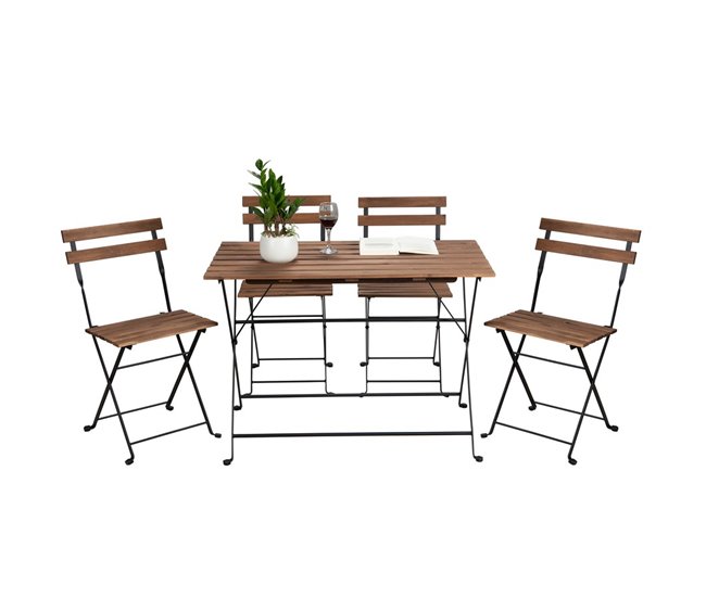 Conjunto de mesa de jardim e 4 cadeiras Bistrot Castanho